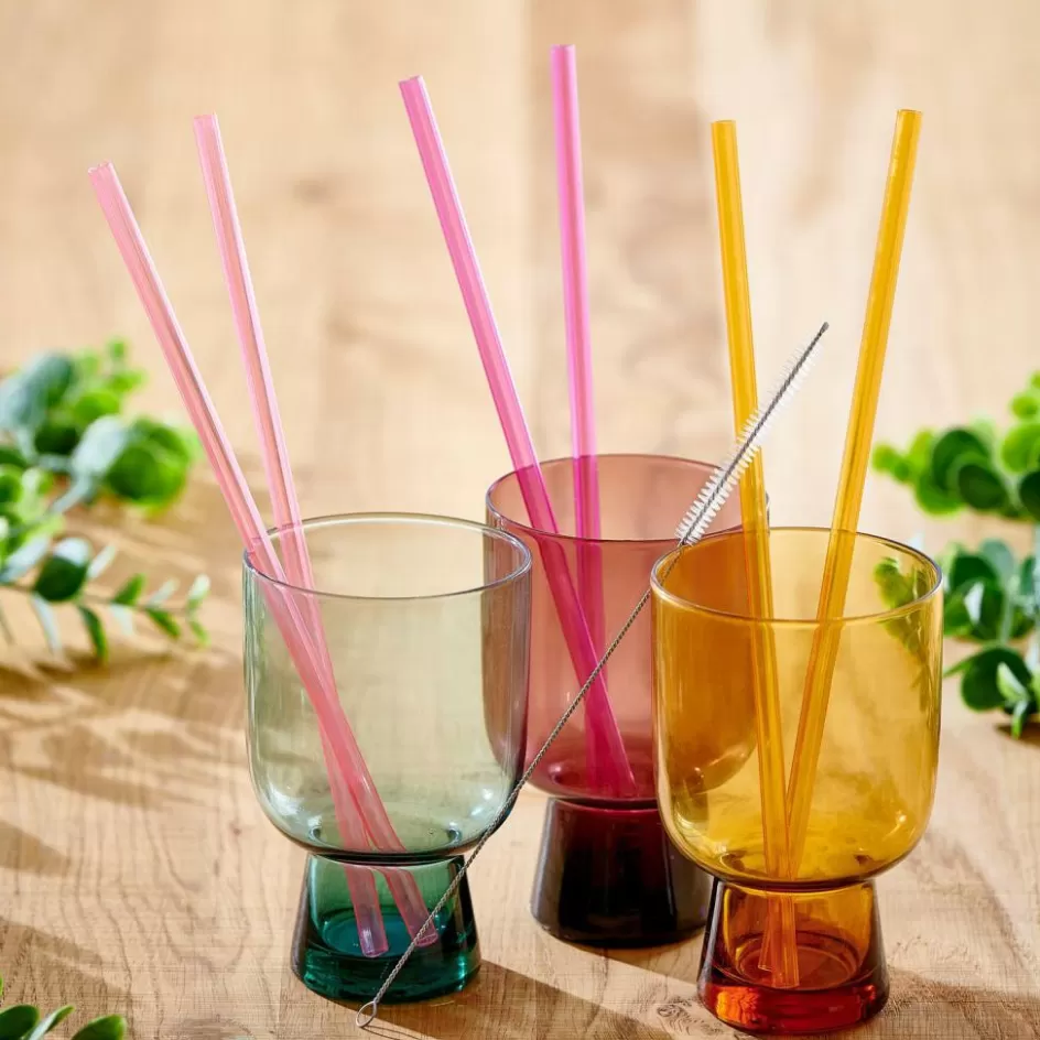 CASA SLURP Paille Réutilisable Set De 6 Mélange De 3 Couleurs Orange, Mauve, Rose Hot