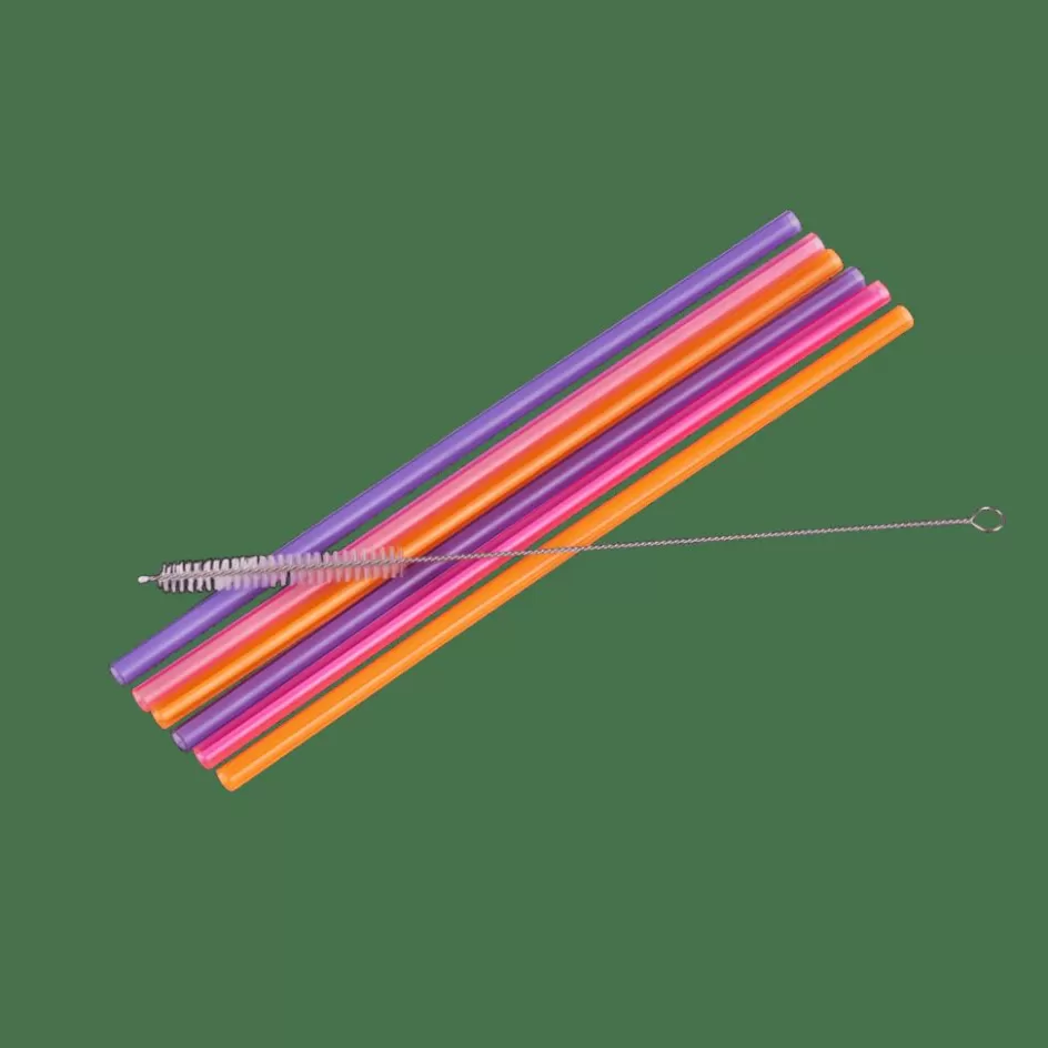 CASA SLURP Paille Réutilisable Set De 6 Mélange De 3 Couleurs Orange, Mauve, Rose Hot