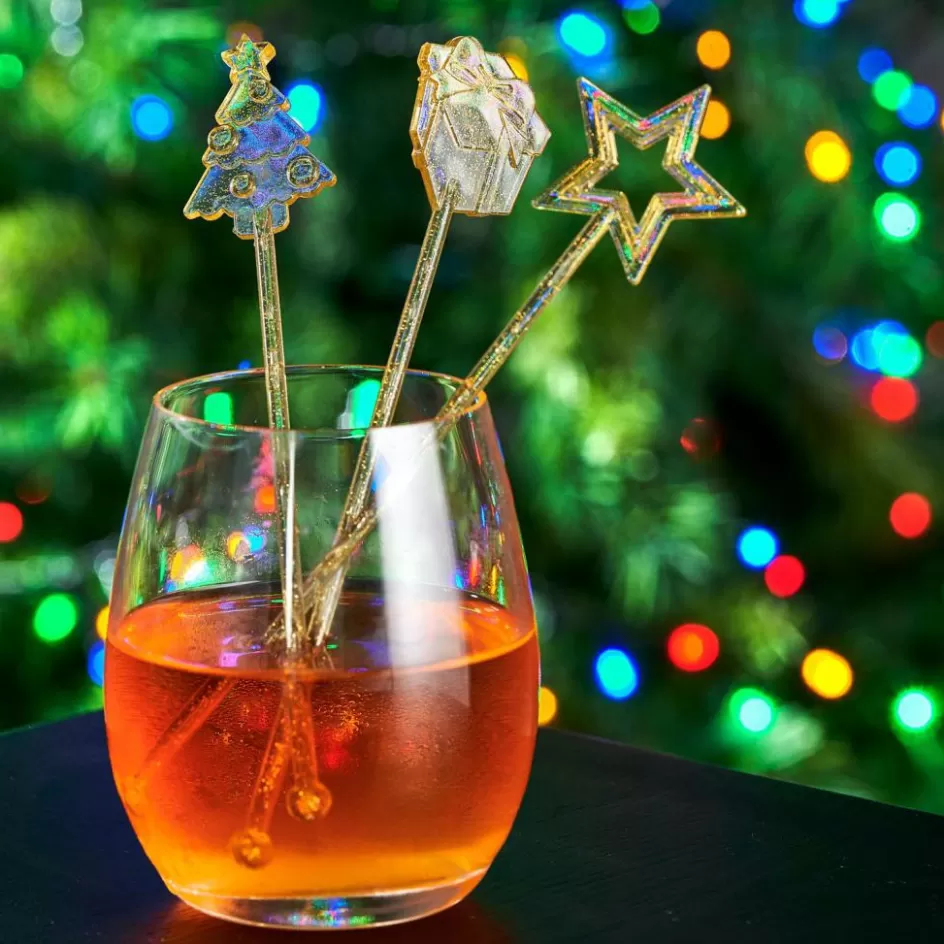 CASA X-MAS Bâtonnets à Cocktail Set De 12 Mélange De 3 Formes Doré, Transparent Best Sale