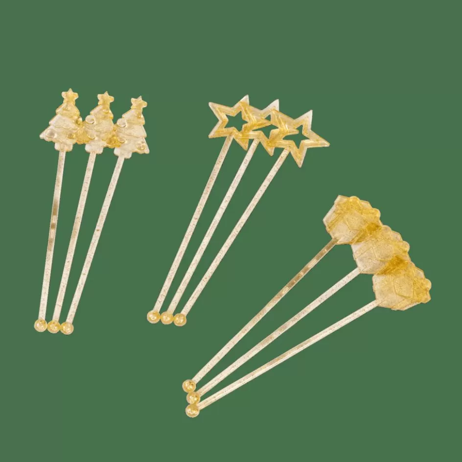 CASA X-MAS Bâtonnets à Cocktail Set De 12 Mélange De 3 Formes Doré, Transparent Best Sale