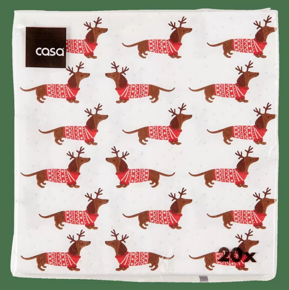 CASA X-MAS DOG Set De 20 Serviettes Multicolore Discount